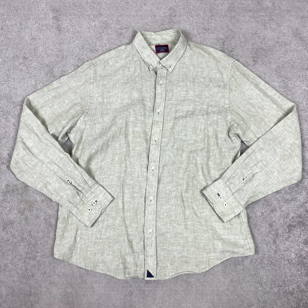 UNTUCKit Linen Shirt Mens Large Green Laroche Regular Fit Long Sleeve Button Up